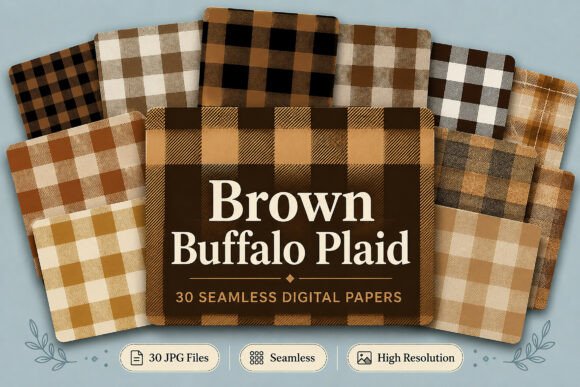 Download Brown Buffalo Plaid Digital Papers Set - Plaid Collection