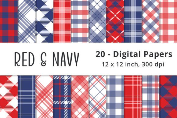Download Navy Blue and Red Plaid Digital Patterns - Plaid Collection