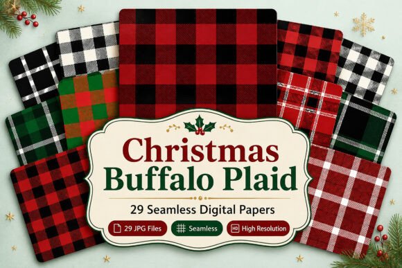 Download Christmas Buffalo Plaid Digital Set - Plaid Collection
