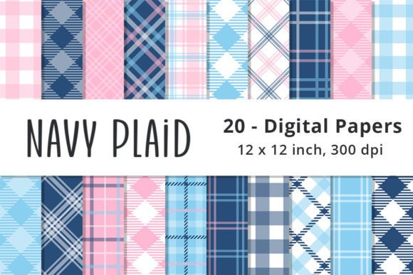 Download Navy, Pink and Blue Plaid Digital Papers - Plaid Collection